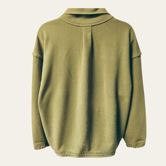 FREE PEOPLE Oversized STASH IT Olive Green Front Snap Sweatshirt Size Large - Picture 11 of 16